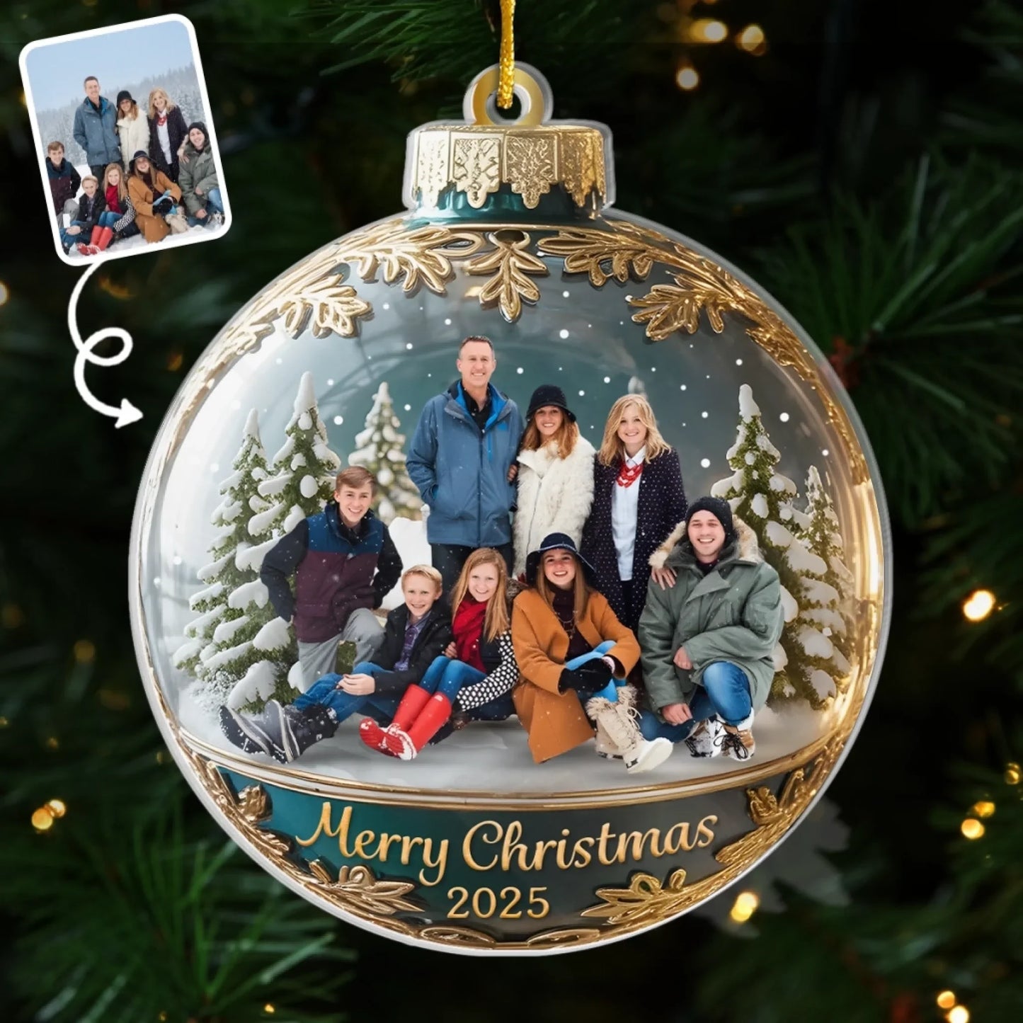 custom Photo Acrylic Ornament - Personalized Christmas Birthday Gifts For Mom, Dad, Brother, Sister, Kids - Happiness Is Hanging Right Here